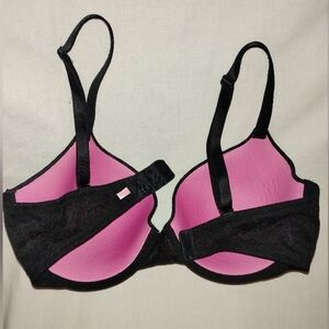Pink Victorias Secret Black Lace Wear Everywhere Tshirt Bra 34dd